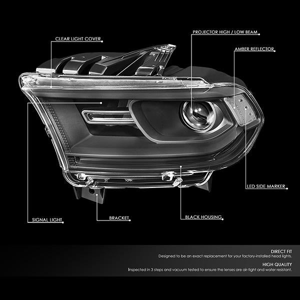 Nuvision Lighting, 14-19 Dodge Durango Projector Headlight - Black Housing Clear Corner