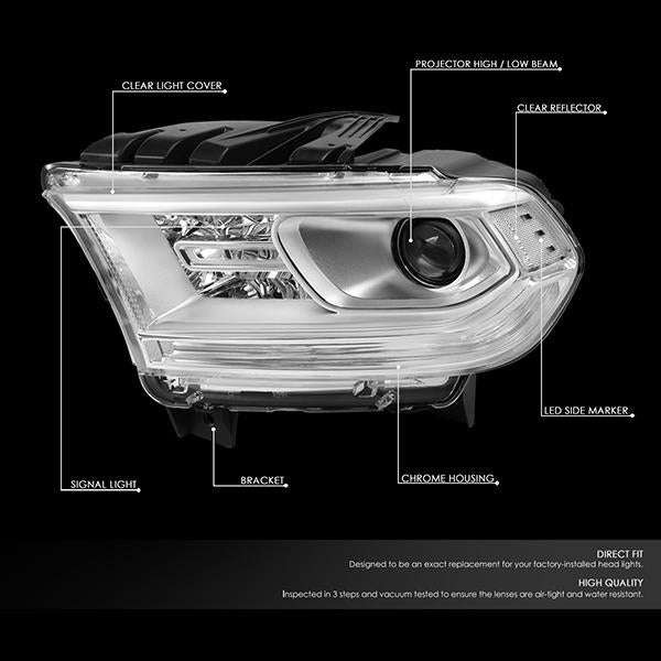 Nuvision Lighting, 14-19 Dodge Durango Projector Headlight - Chrome Housing Clear Corner