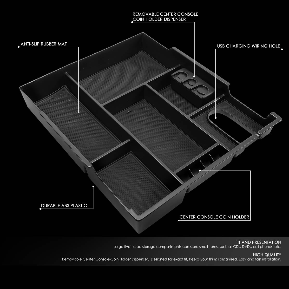 CAAP, 14-19 Toyota Tundra Center Console Organizer Insert Tray w/Silicone Mats