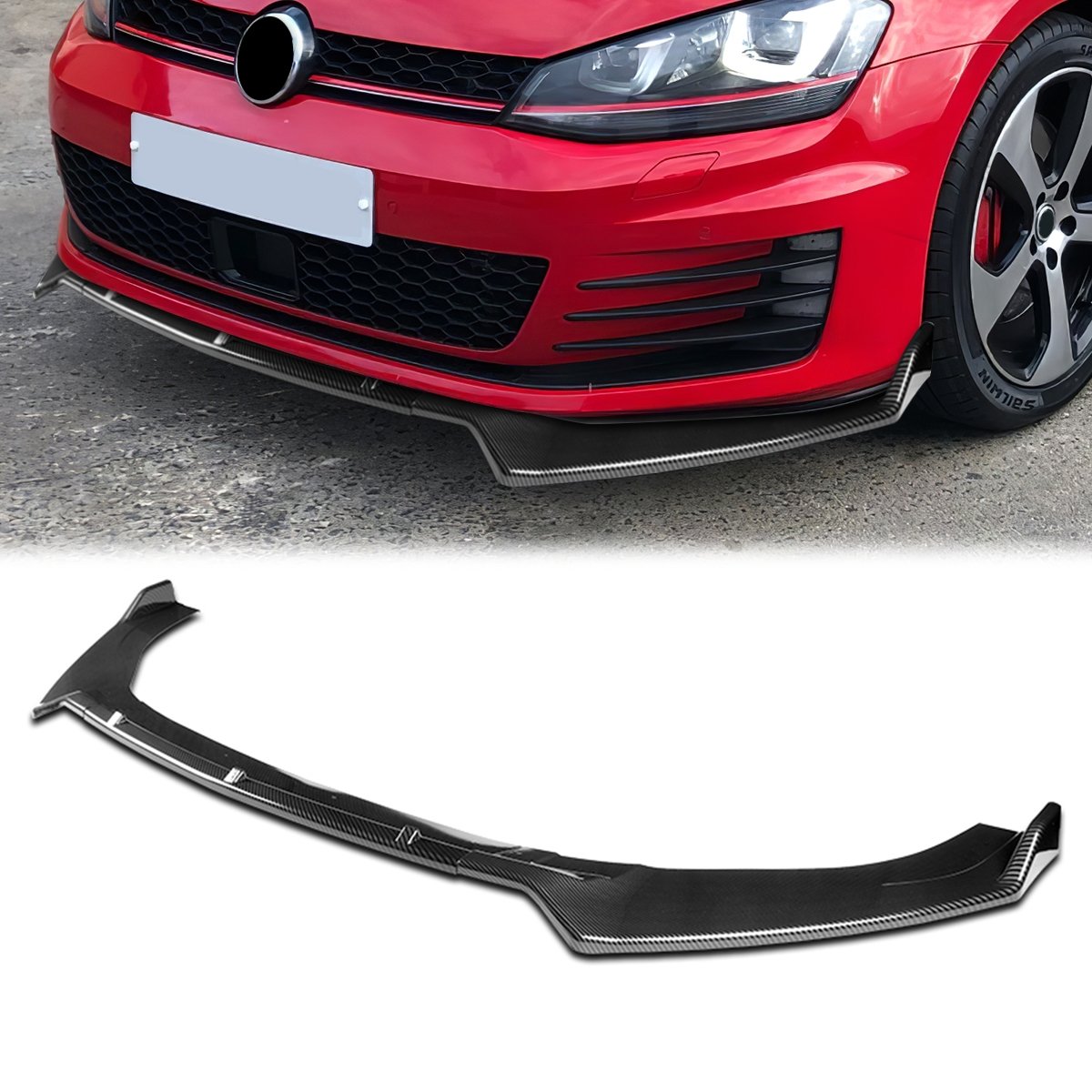 Stay Tuned Performance, 14-20 Volkswagen Golf GTI/ R/ R-Line Front Bumper Lip - 3 Pieces Design [Carbon Fiber Look]