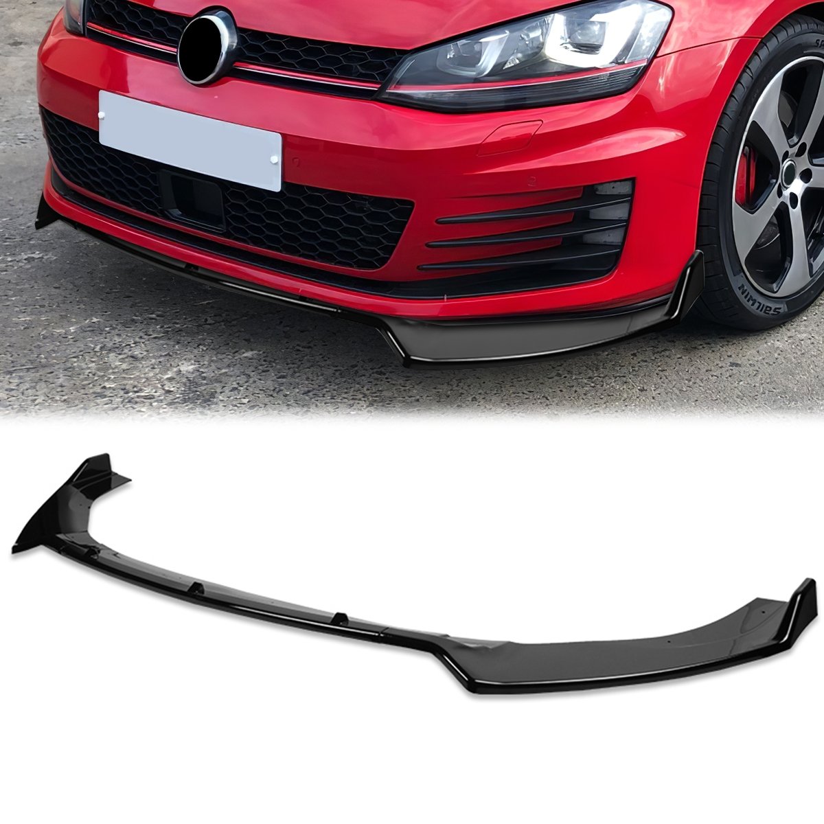 Stay Tuned Performance, 14-20 Volkswagen Golf GTI/ R/ R-Line Front Bumper Lip - 3 Pieces Design [Gloss Black]