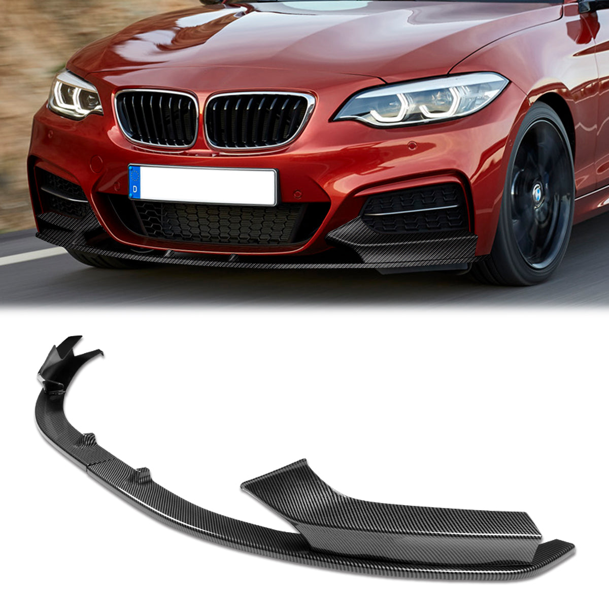 Stay Tuned Performance, 14-21 BMW 228i 230i xDrive F22 F23 M-Sport Front Bumper Lip - Carbon Fiber Look