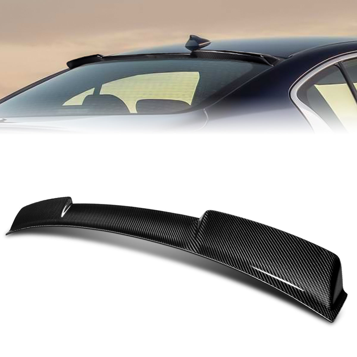 Stay Tuned Performance, 14-23 Infiniti Q50 VIP-Style Rear Window Roof Spoiler - Carbon Fiber