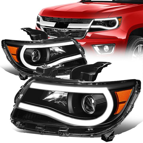 Nuvision Lighting, 15-17 Chevy Colorado LED DRL Projector Headlights - Black Housing Amber Corner