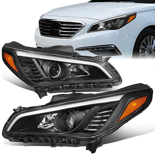 Nuvision Lighting, 15-17 Hyundai Sonata Projector Headlights - Black Housing Amber Corner