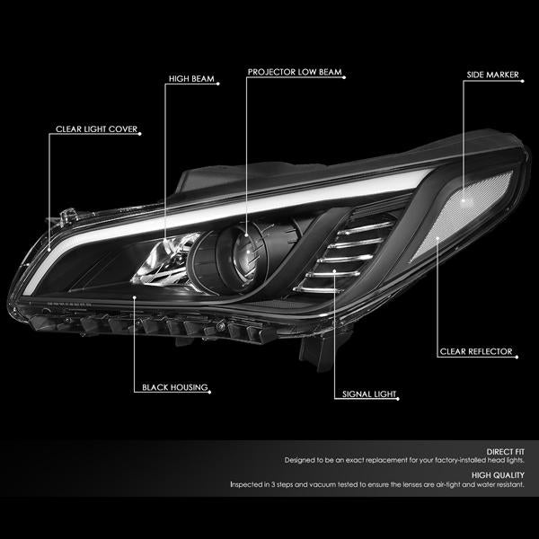 Nuvision Lighting, 15-17 Hyundai Sonata Projector Headlights - Black Housing Clear Corner