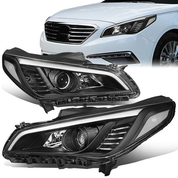 Nuvision Lighting, 15-17 Hyundai Sonata Projector Headlights - Black Housing Clear Corner