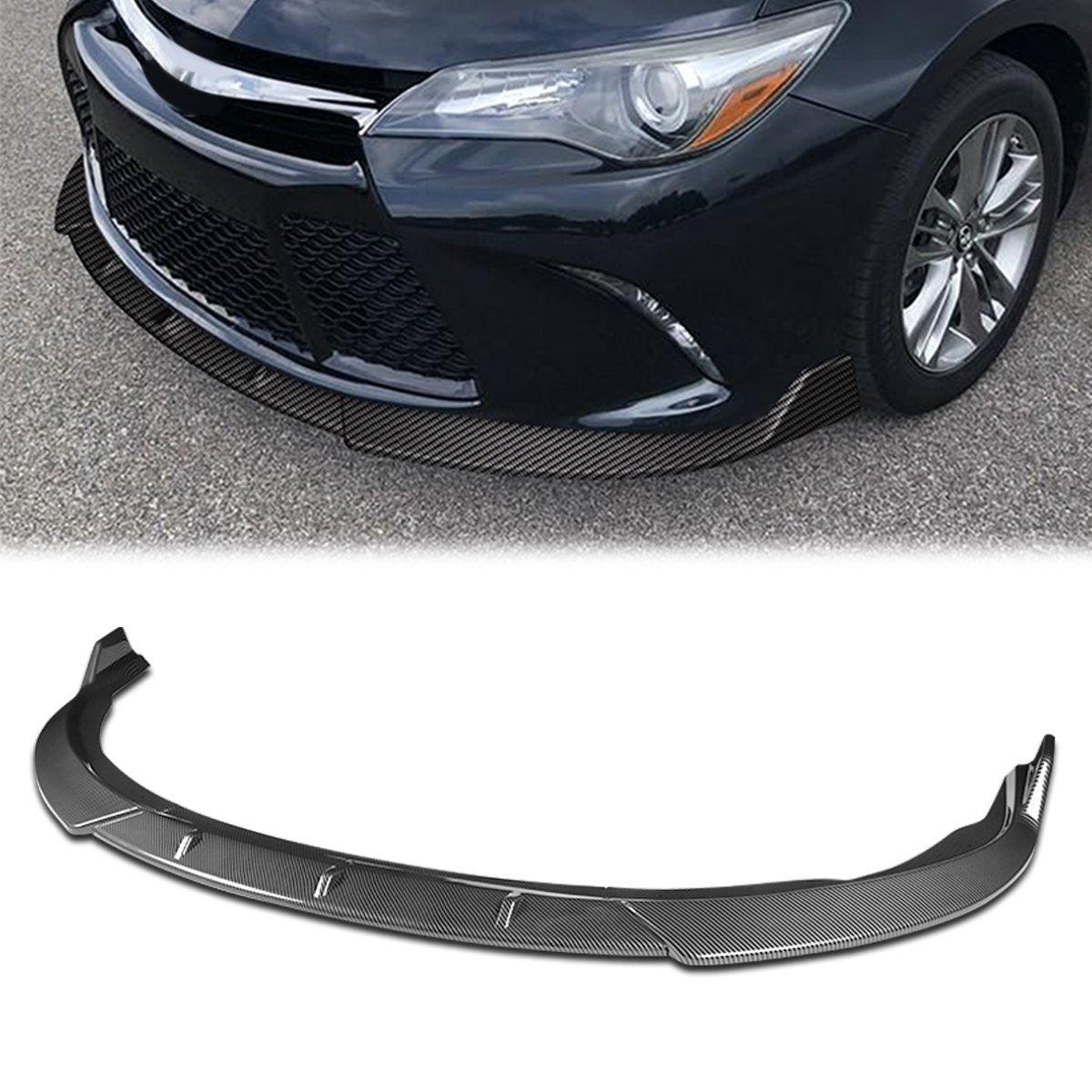 Stay Tuned Performance, 15-17 Toyota Camry Front Bumper Lip - 3 Pieces STP Style [Carbon Fiber Look]