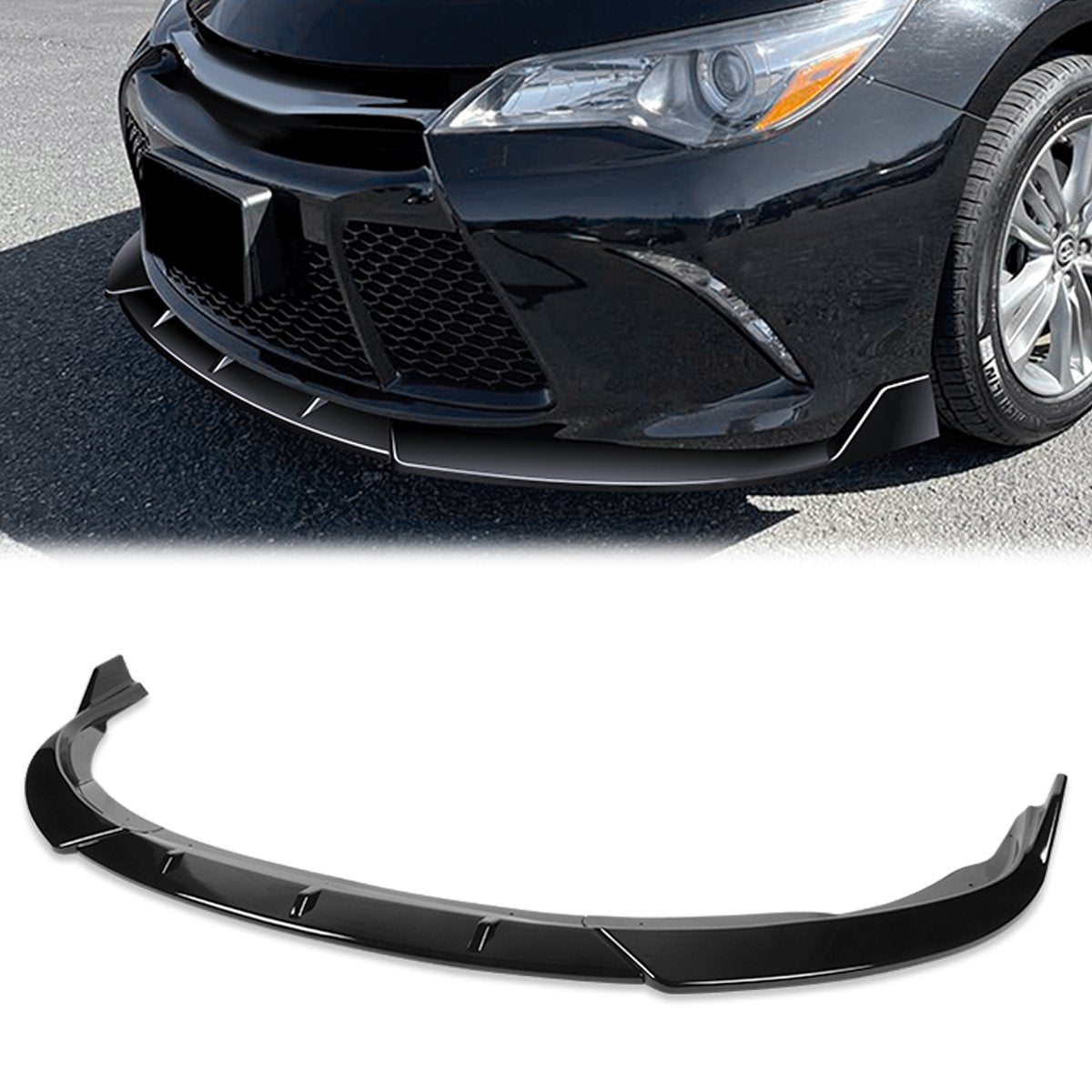 Stay Tuned Performance, 15-17 Toyota Camry Front Bumper Lip - 3 Pieces STP Style [Gloss Black]