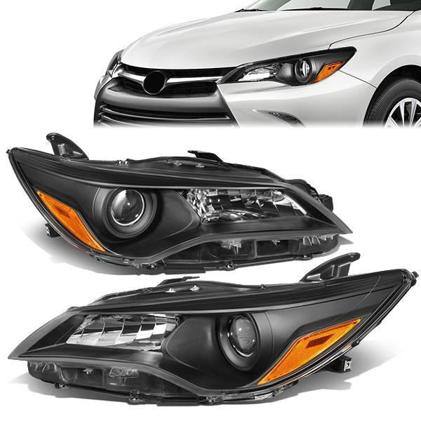 Nuvision Lighting, 15-17 Toyota Camry Projector Headlights - Black Housing Amber Corner