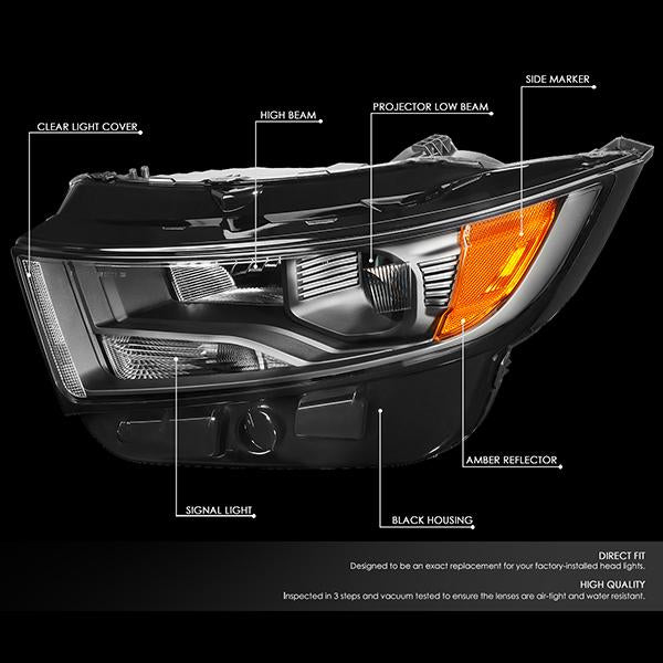 Nuvision Lighting, 15-18 Ford Edge Projector Headlight - Black Housing Amber Corner