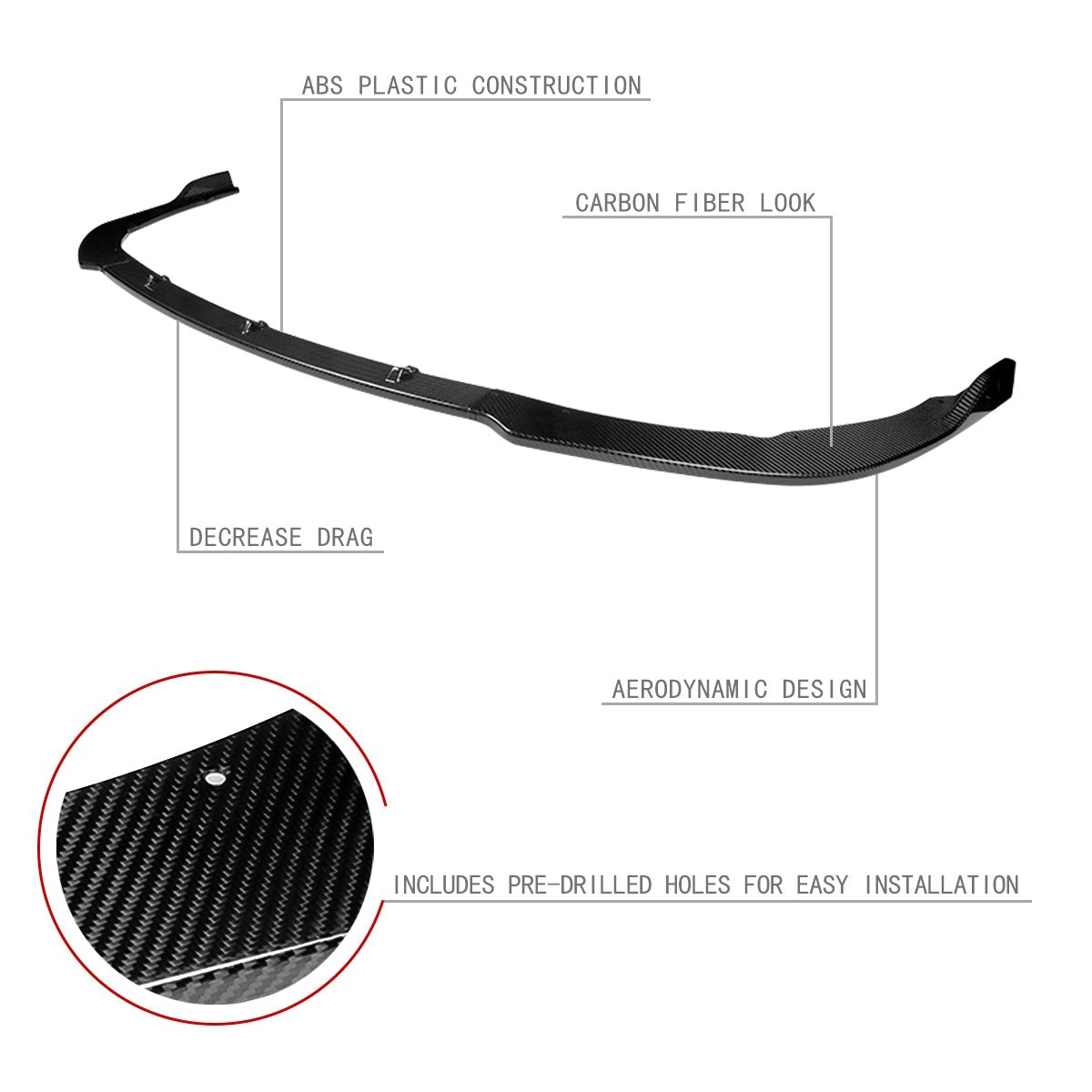 Stay Tuned Performance, 15-18 Ford Focus Front Bumper Lip - 3 Pieces Design [Carbon Fiber Look]