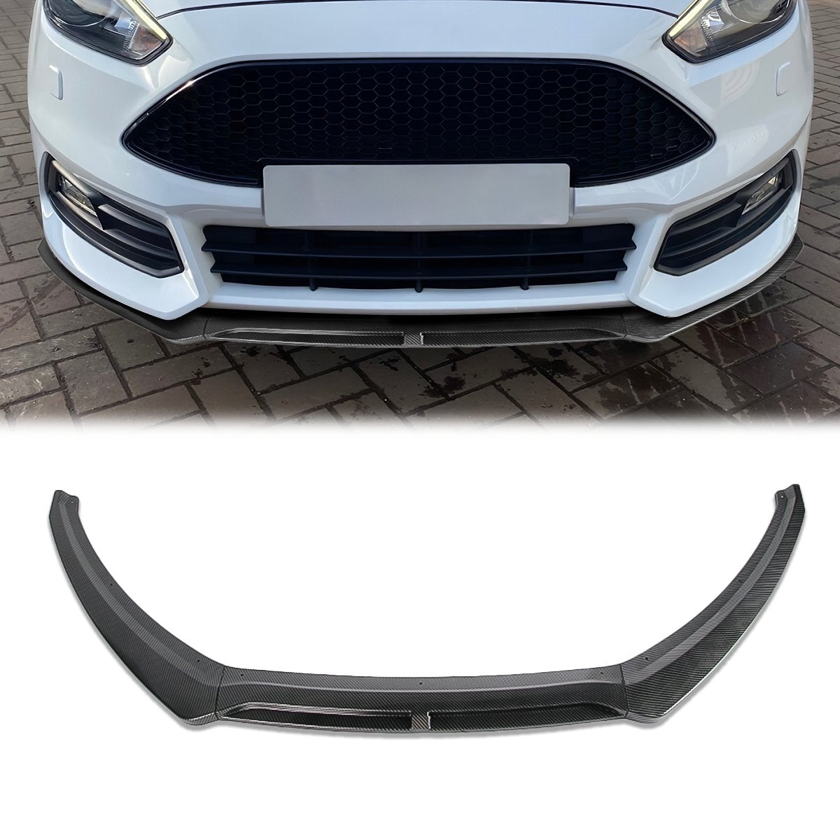 Stay Tuned Performance, 15-18 Ford Focus Front Bumper Lip - 3 Pieces Design [Carbon Fiber Look]