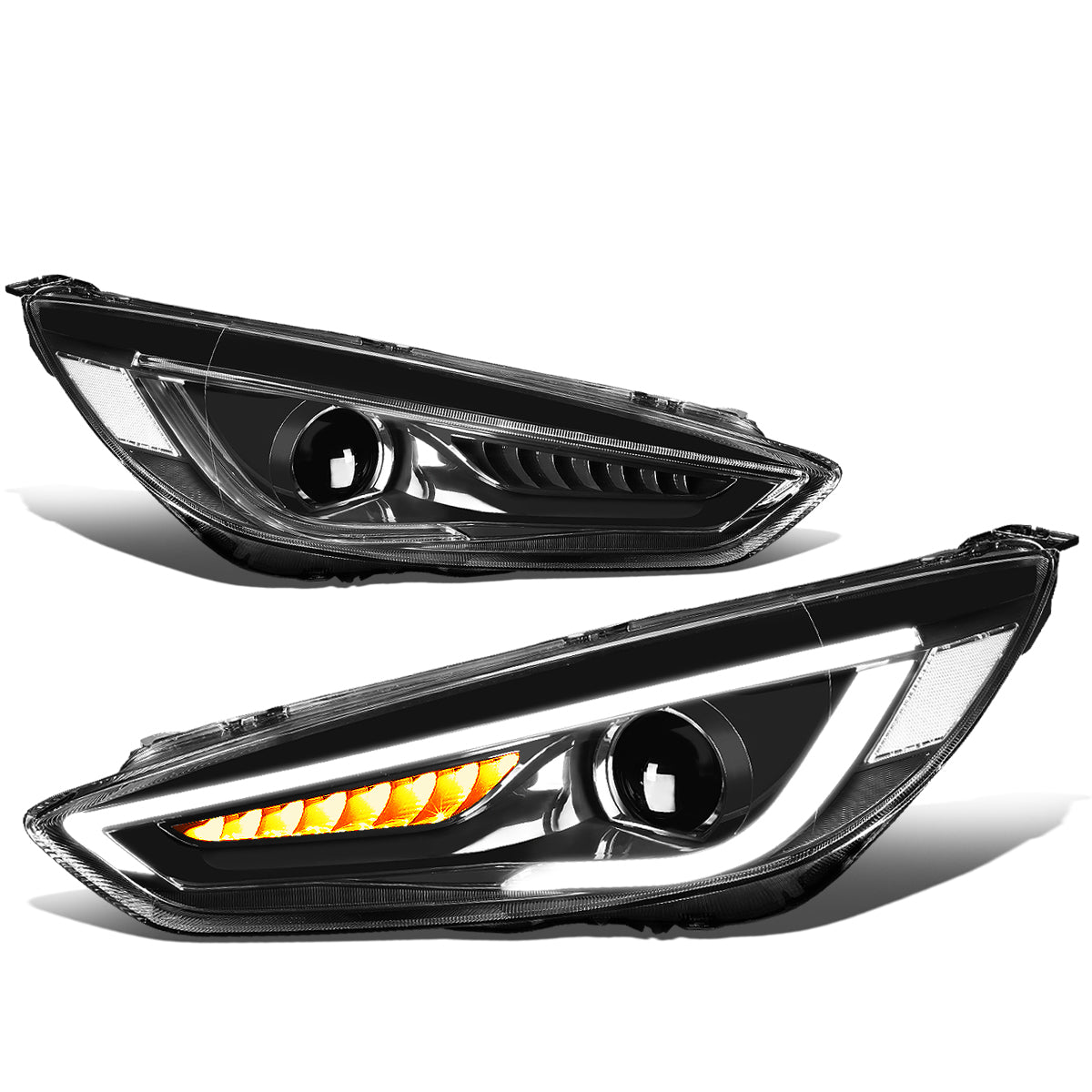 DNA Motoring, 15-18 Ford Focus LED DRL+Sequential Chasing Turn Signal Projector Headlights