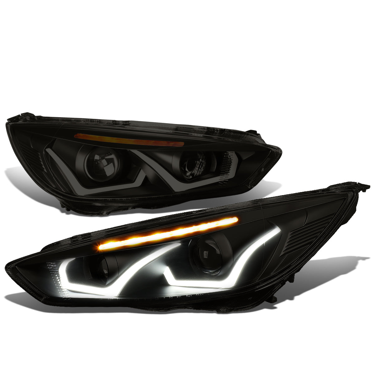 DNA Motoring, 15-18 Ford Focus LED DRL+Turn Signal Projector Headlights - Tinted Housing