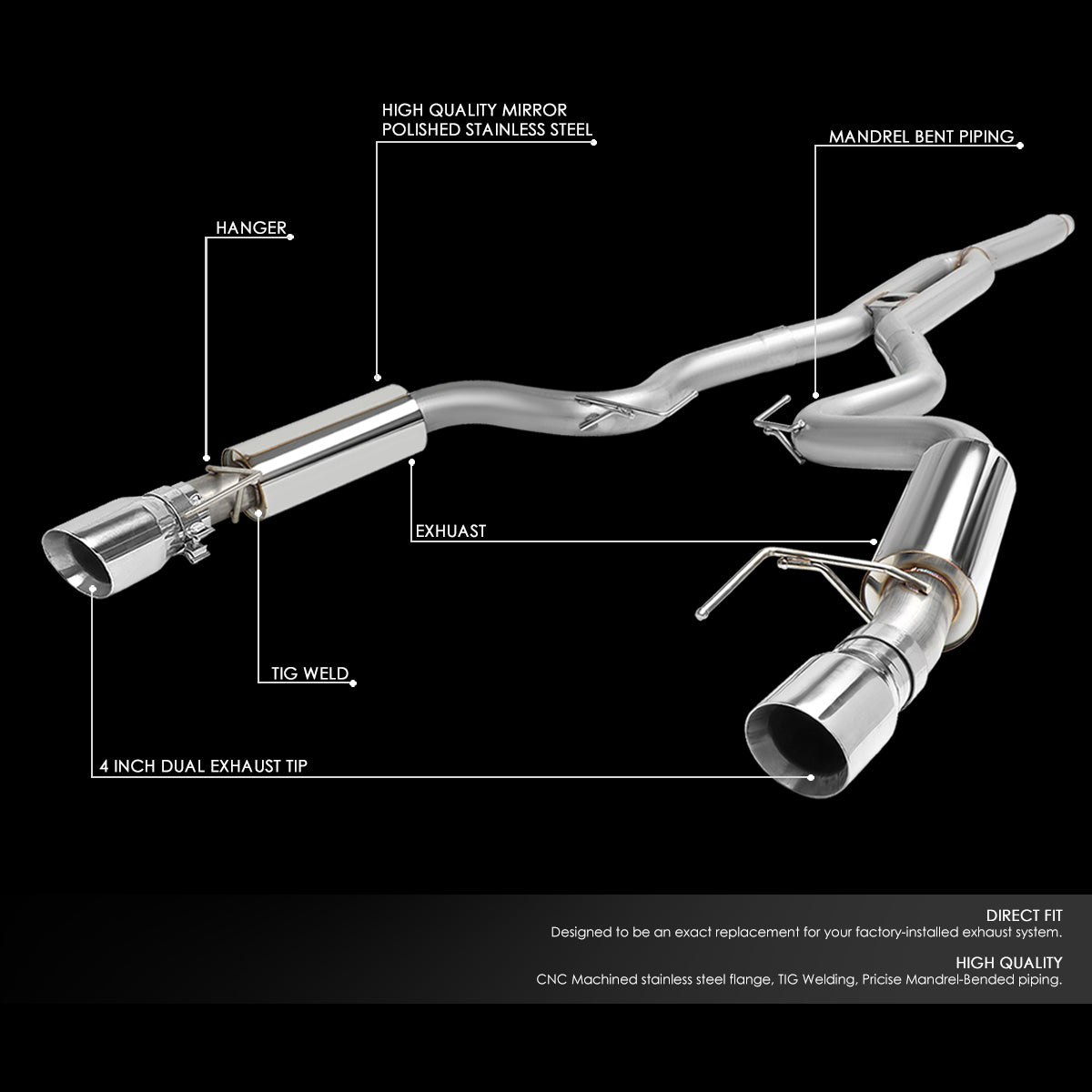 J2 Engineering, 15-18 Ford Mustang 2.3L Ecoboost Catback Exhaust w/Louvered Core Mufflers+4 in. OD Tips