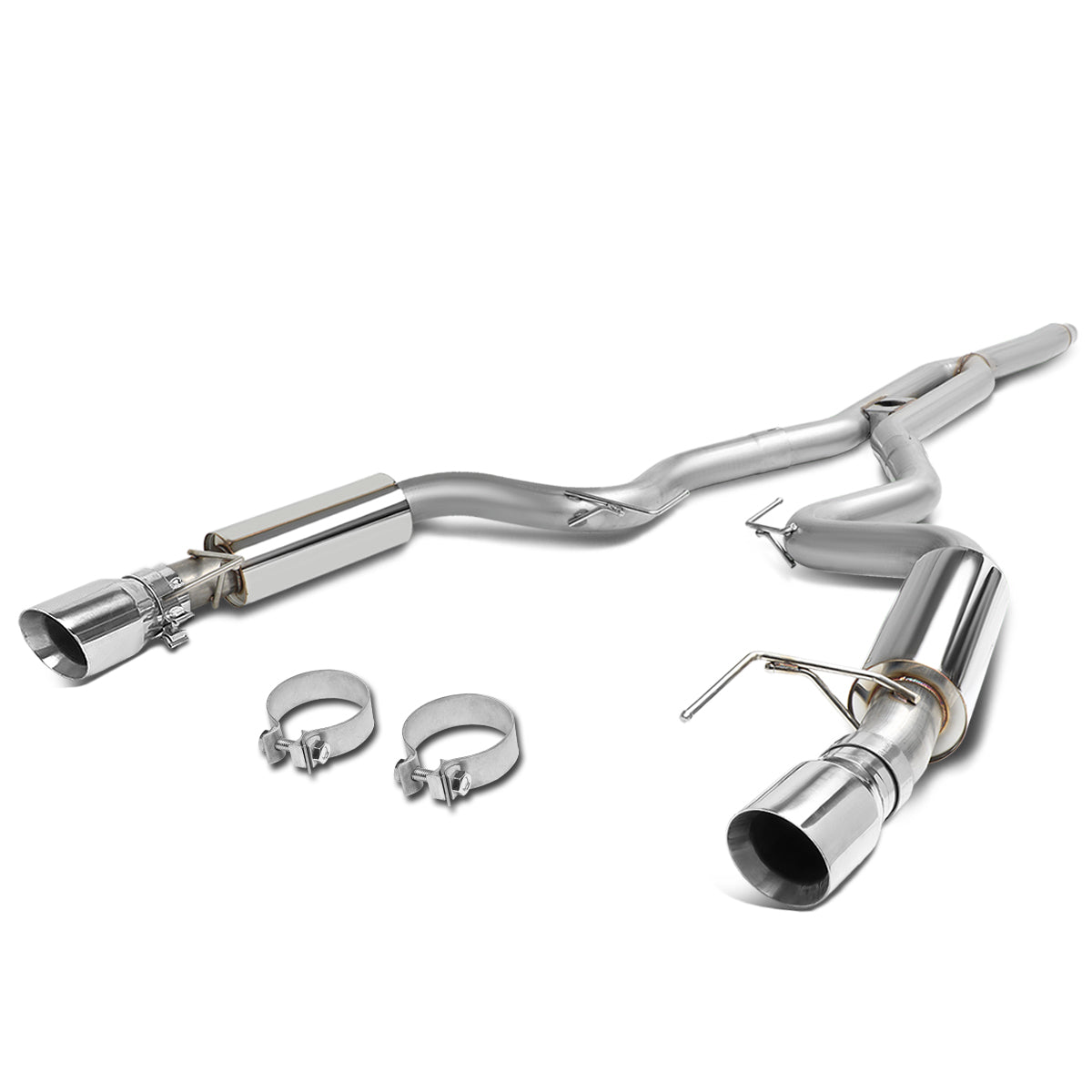 J2 Engineering, 15-18 Ford Mustang 2.3L Ecoboost Catback Exhaust w/Louvered Core Mufflers+4 in. OD Tips