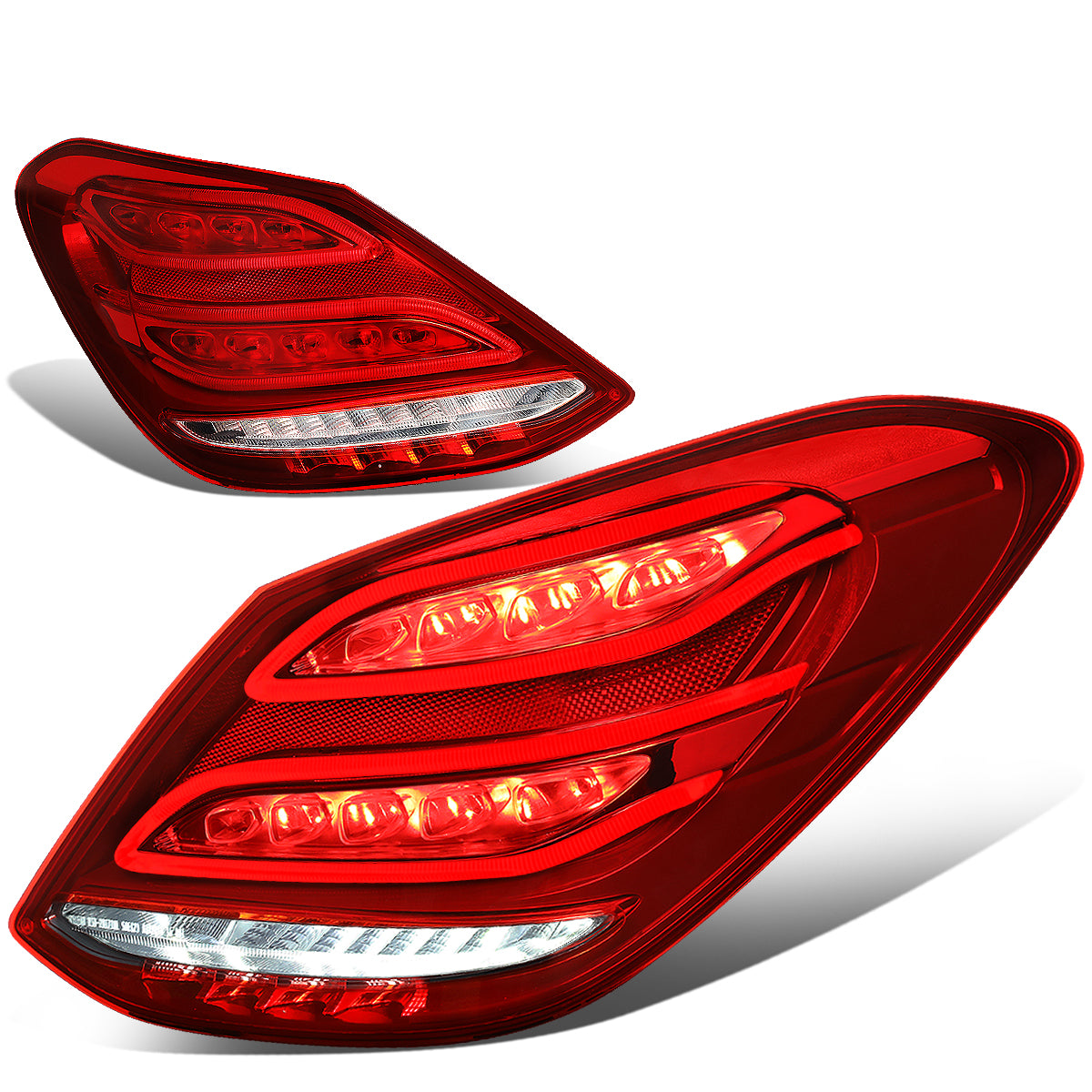 Nuvision Lighting, 15-18 Mercedes-Benz W205 C200 C250 C300 C63 AMG Sedan LED Rear Brake Tail Lights - Red/Clear