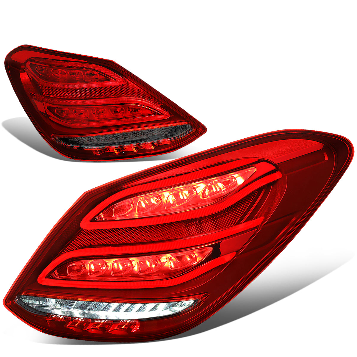 Nuvision Lighting, 15-18 Mercedes-Benz W205 C200 C250 C300 C63 AMG Sedan LED Rear Brake Tail Lights - Red/Smoked