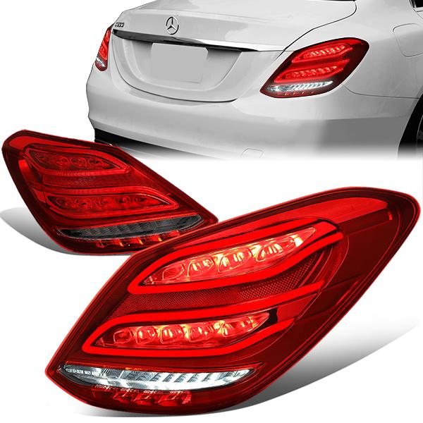 Nuvision Lighting, 15-18 Mercedes-Benz W205 C200 C250 C300 C63 AMG Sedan LED Rear Brake Tail Lights - Red/Smoked