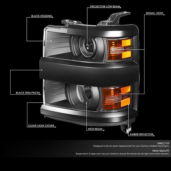 Nuvision Lighting, 15-19 Chevy Silverado 2500HD 3500HD Projector Headlight - Black Housing Amber Corner