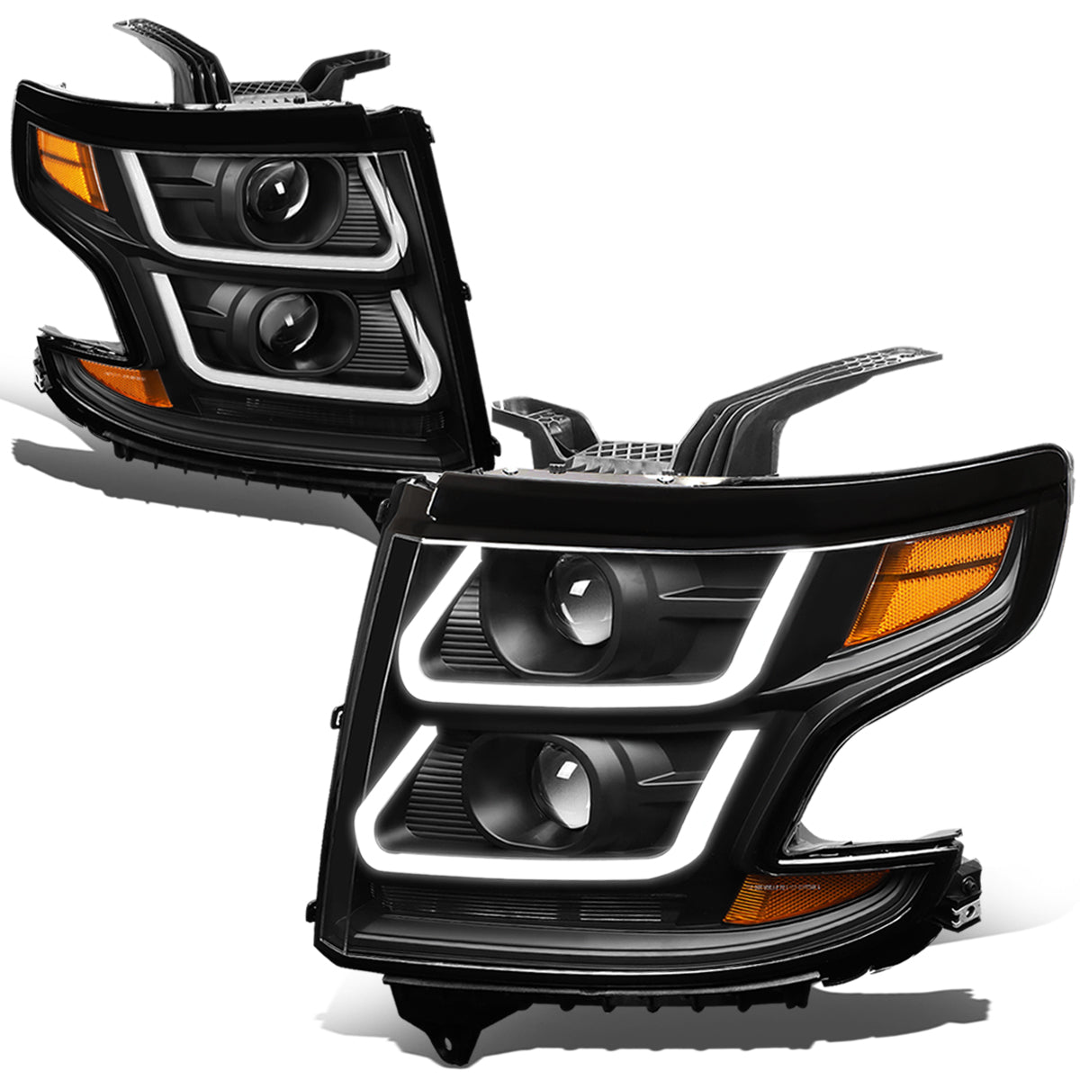 DNA Motoring, 15-20 Chevy Tahoe Suburbban Dual LED DRL Projector Headlights - Black Housing