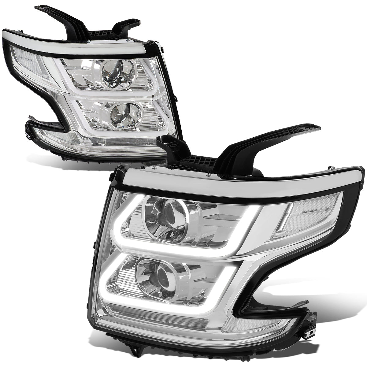 DNA Motoring, 15-20 Chevy Tahoe Suburbban Dual LED DRL Projector Headlights - Chrome Housing