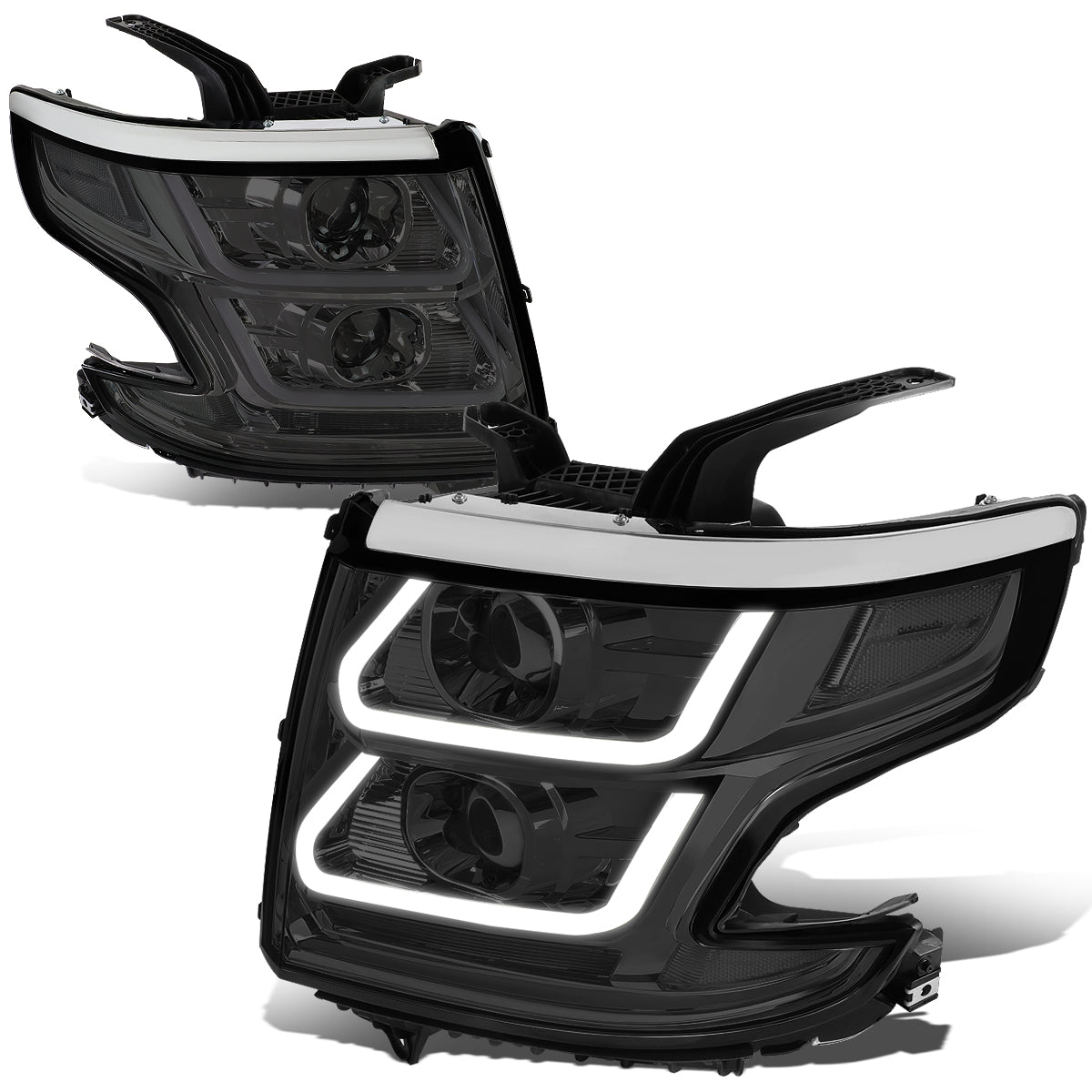 DNA Motoring, 15-20 Chevy Tahoe Suburbban Dual LED DRL Projector Headlights - Smoked Housing