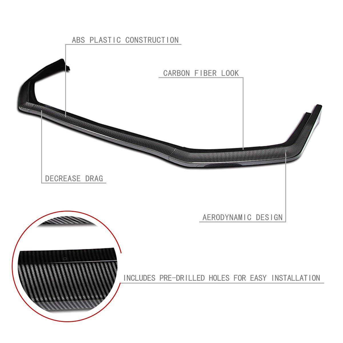 Stay Tuned Performance, 15-20 Subaru WRX STI Front Bumper Lip - 3 Pieces Design [Carbon Fiber Look]