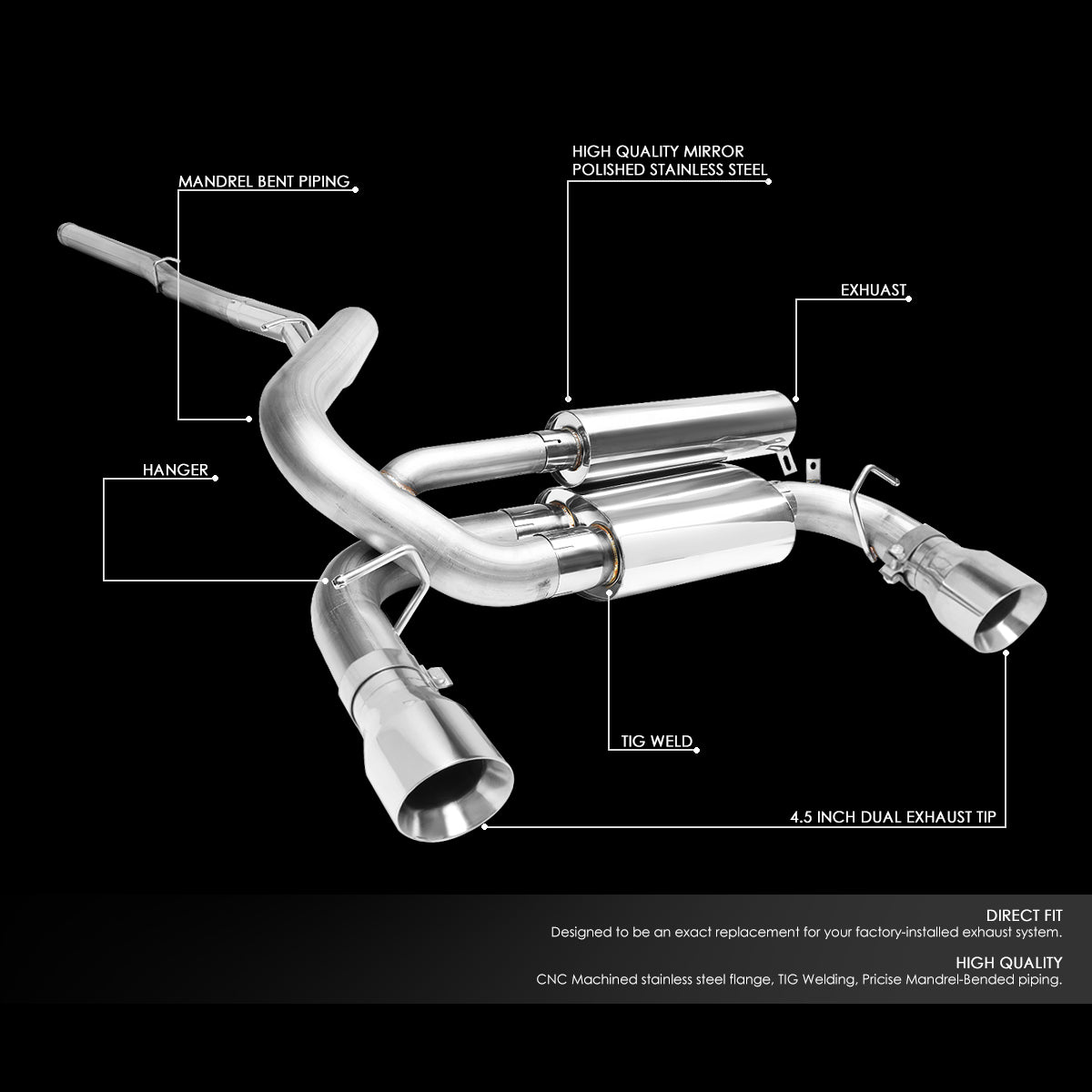 J2 Engineering, 16-18 Ford Focus RS 3 in. OD Catback Exhaust System w/4.5 in. OD Muffler Tip - Stainless Steel