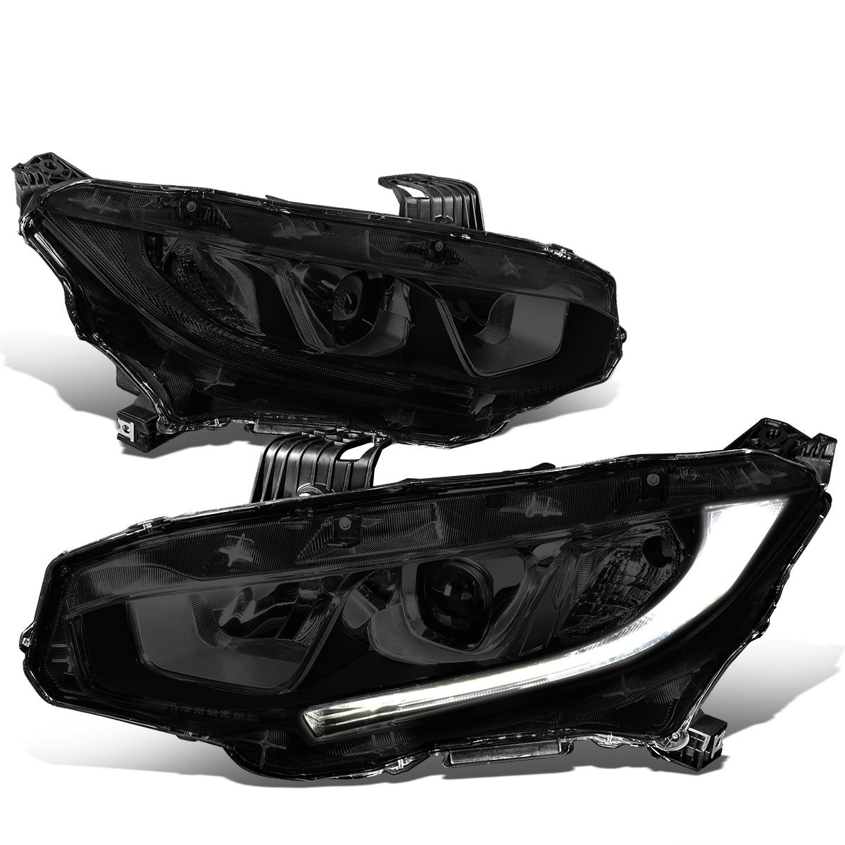 DNA Motoring, 16-18 Honda Civic LED DRL Projector Headlights - Smoked Housing Clear Corner