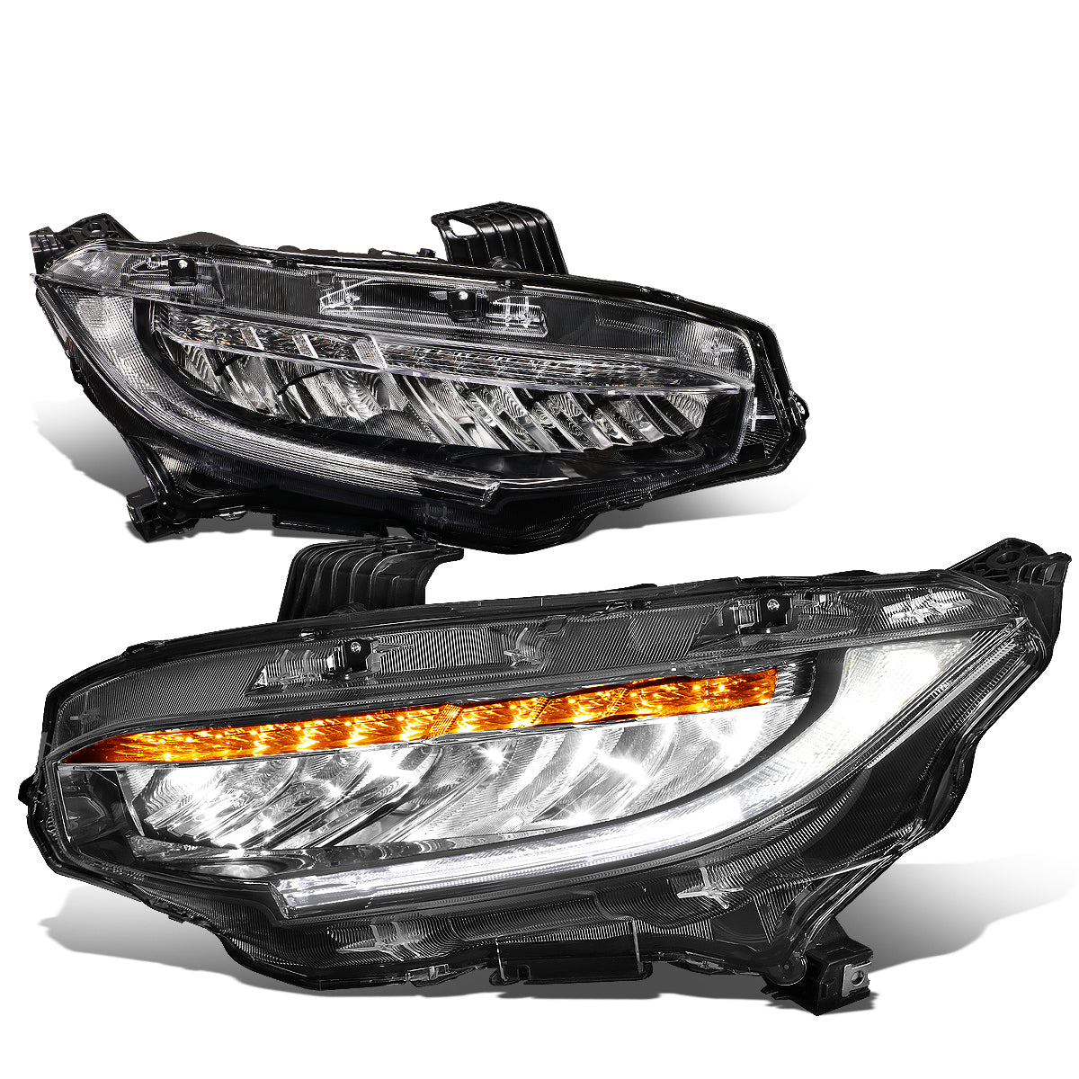 DNA Motoring, 16-18 Honda Civic LED DRL+Sequential Turn Signal Headlights - Type-R Style