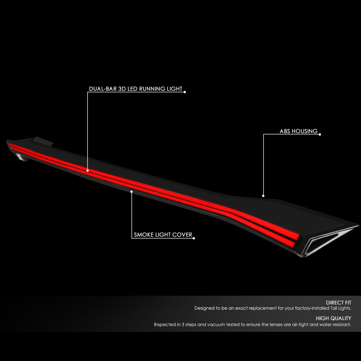 Nuvision Lighting, 16-18 Honda Civic Sedan LED Bar Rear Center Tail Lights - Smoked Housing