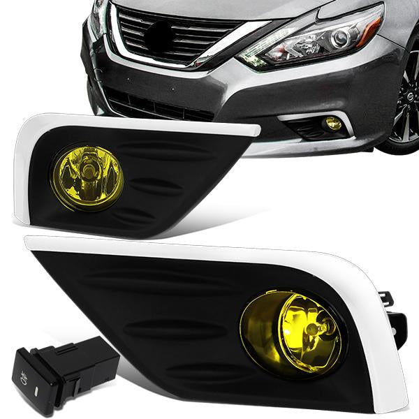 DNA Motoring, 16-18 Nissan Altima Sedan Amber Lens Fog Lights - w/Chrome Trim Bezel+Switch