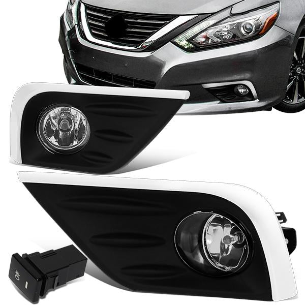 DNA Motoring, 16-18 Nissan Altima Sedan Clear Lens Fog Lights - w/Chrome Trim Bezel+Switch