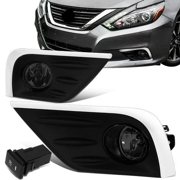 DNA Motoring, 16-18 Nissan Altima Sedan Smoked Lens Fog Lights - w/Chrome Trim Bezel+Switch