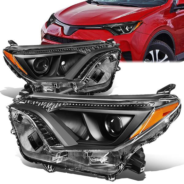 Nuvision Lighting, 16-18 Toyota RAV4 Projector Headlights - Black Housing Amber Corner