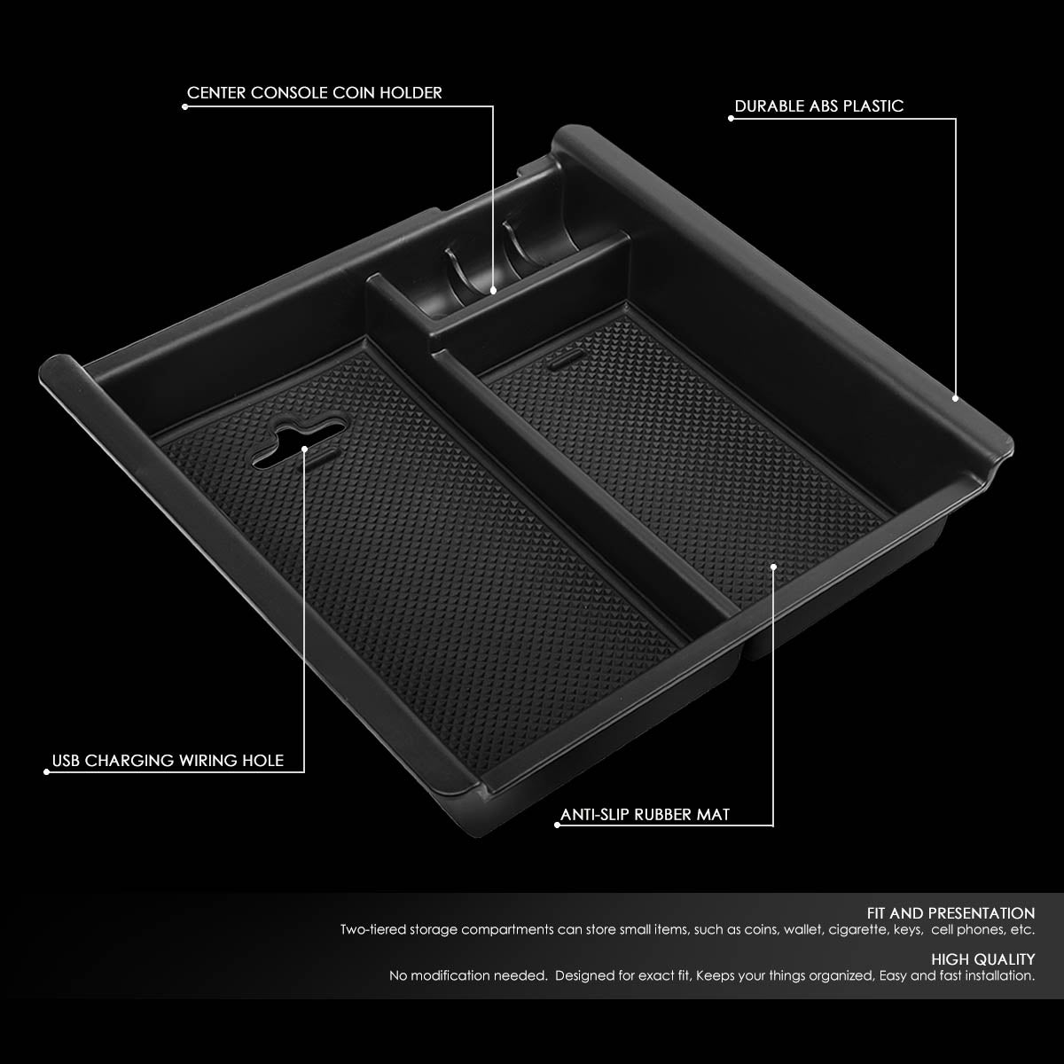 CAAP, 16-18 Toyota Tacoma Center Console Organizer Insert Tray w/Silicone Mats