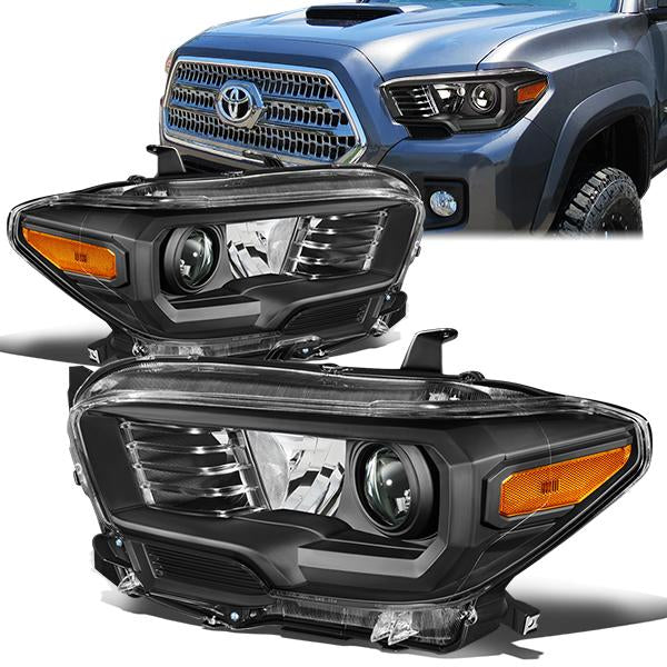 DNA Motoring, 16-18 Toyota Tacoma Projector Headlights - Black Housing Amber Corner