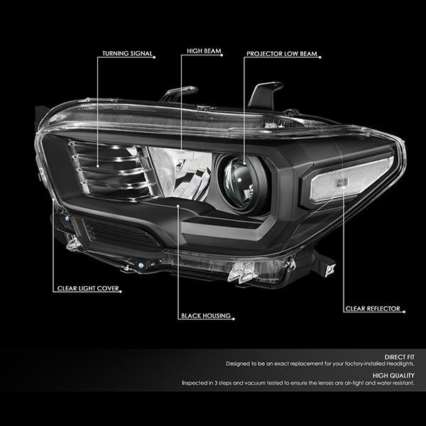 DNA Motoring, 16-18 Toyota Tacoma Projector Headlights - Black Housing Clear Corner