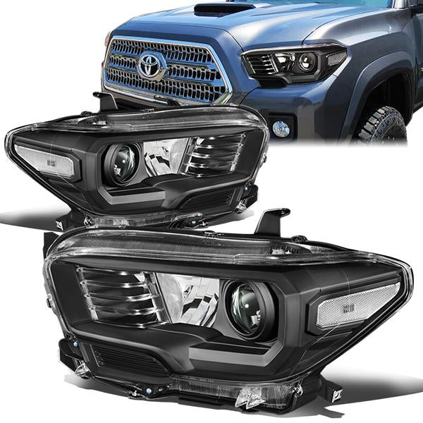 DNA Motoring, 16-18 Toyota Tacoma Projector Headlights - Black Housing Clear Corner