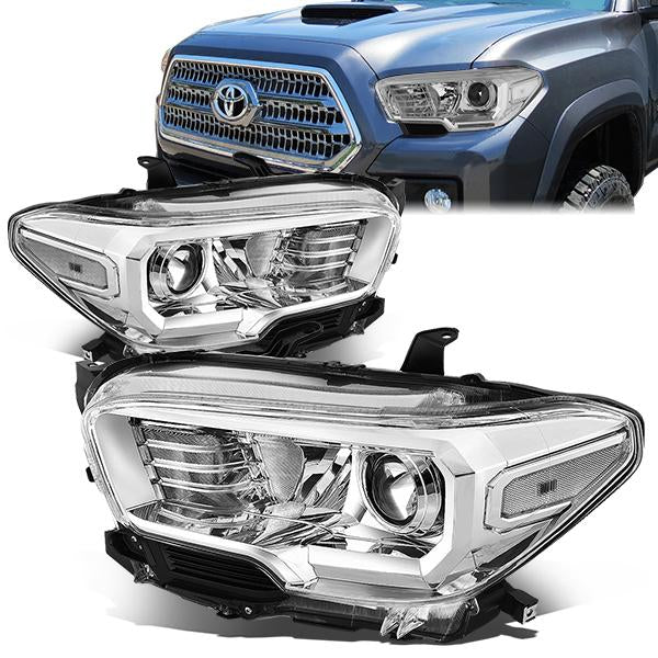 DNA Motoring, 16-18 Toyota Tacoma Projector Headlights - Chrome Housing Clear Corner