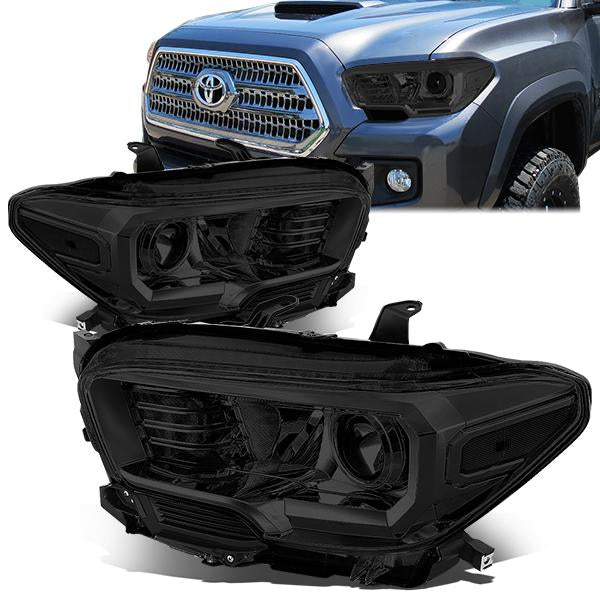 DNA Motoring, 16-18 Toyota Tacoma Projector Headlights - Smoked Housing Clear Corner