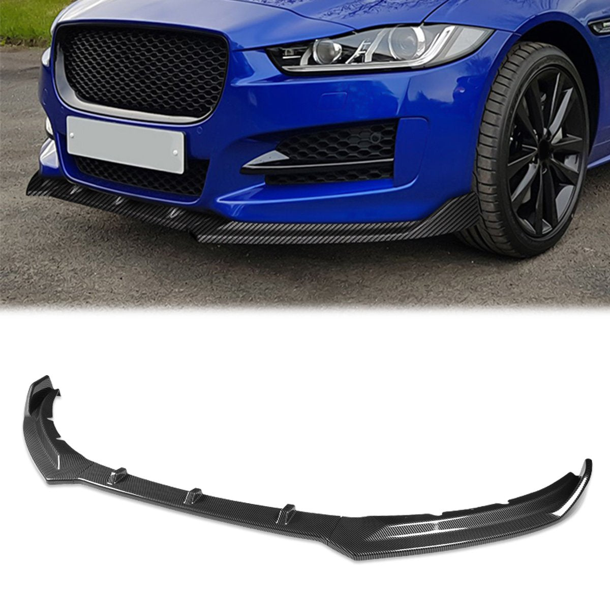 Stay Tuned Performance, 16-19 Jaguar XE Front Bumper Lip - 3-Pieces STP-Style [Carbon Fiber Look]