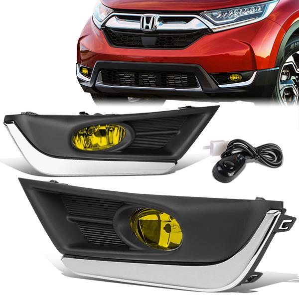 DNA Motoring, 17-18 Honda CR-V Amber Lens Front Driving Fog Lights - w/Bezel Cover+Switch