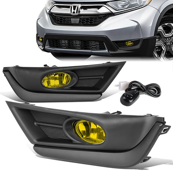 DNA Motoring, 17-18 Honda CR-V Amber Lens Front Driving Fog Lights - w/Bezel+Switch+Bulbs