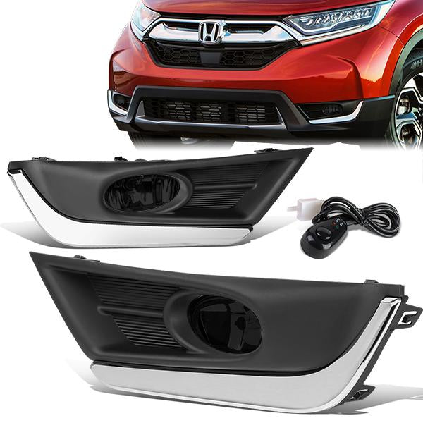 DNA Motoring, 17-18 Honda CR-V Smoked Lens Front Driving Fog Lights - w/Bezel Cover+Switch