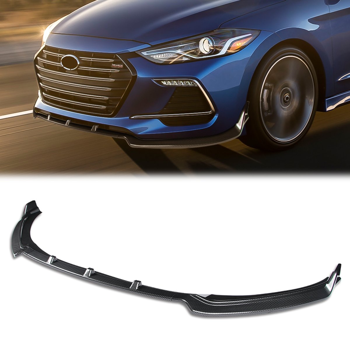 Stay Tuned Performance, 17-18 Hyundai Elantra Front Bumper Lip - 3 Pieces Design [Carbon Fiber Look]