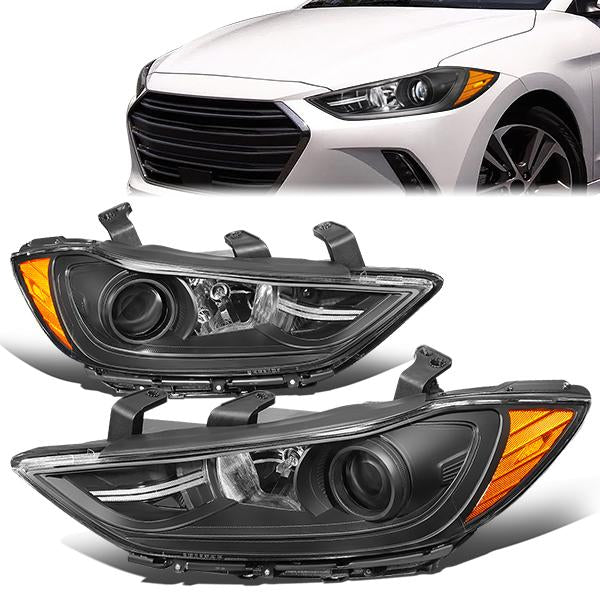 Nuvision Lighting, 17-18 Hyundai Elantra Projector Headlights - Black Housing Amber Corner