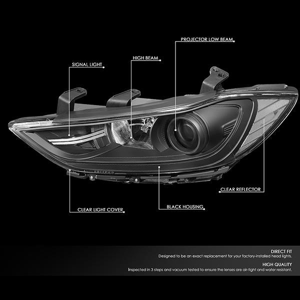 Nuvision Lighting, 17-18 Hyundai Elantra Projector Headlights - Black Housing Clear Corner